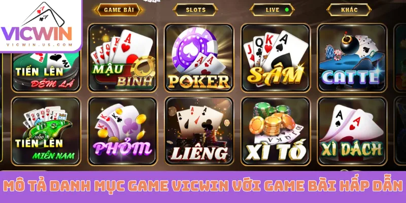 Danh mục game VICWIN với các game bài hấp dẫn
