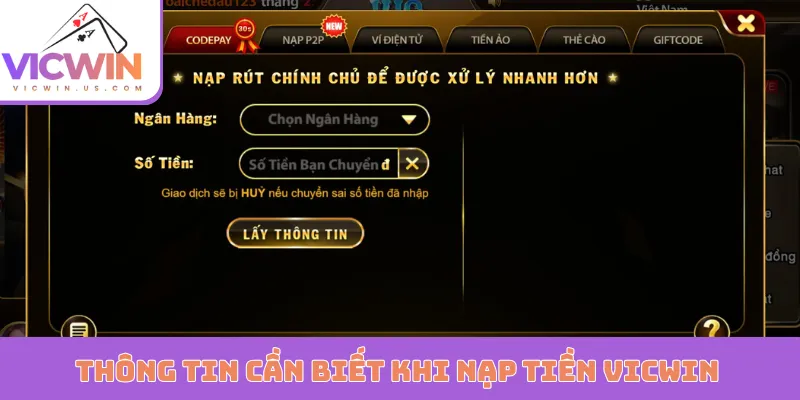 Thông tin cần biết khi nạp tiền VICWIN