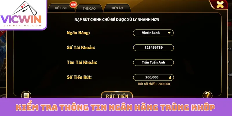 Kiểm tra thông tin ngân hàng trùng khớp