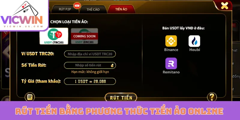 Rút tiền bằng phương thức tiền ảo online
